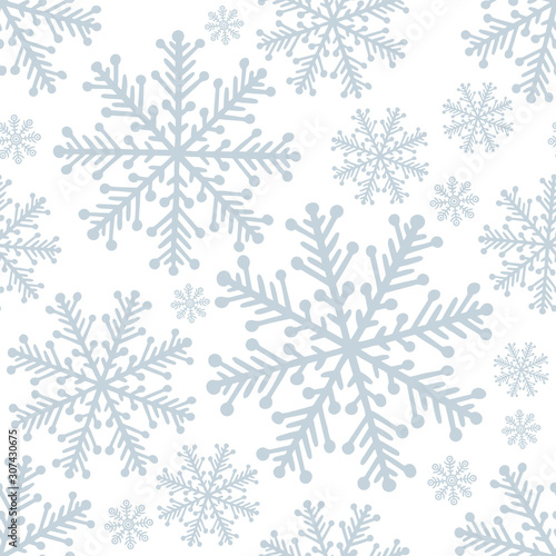Snowflakes seamless background. Hand drawn different snowflakes endless frozen texture. Winter holidays hand dawn seamless pattern. Sketch drawing different snowflakes. Part of set.