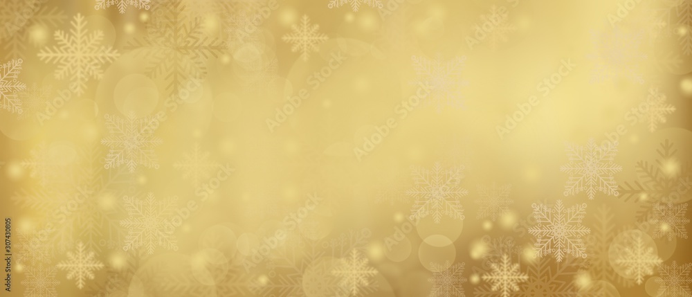 Golden abstract background with snowflakes winter and stars blurred beautiful shiny light, use illustration Christmas new year wallpaper backdrop and texture your product. Golden abstract background with snowflakes winter and stars blurred beautiful shiny light, use illustration Christmas new year wallpaper backdrop and texture your product.