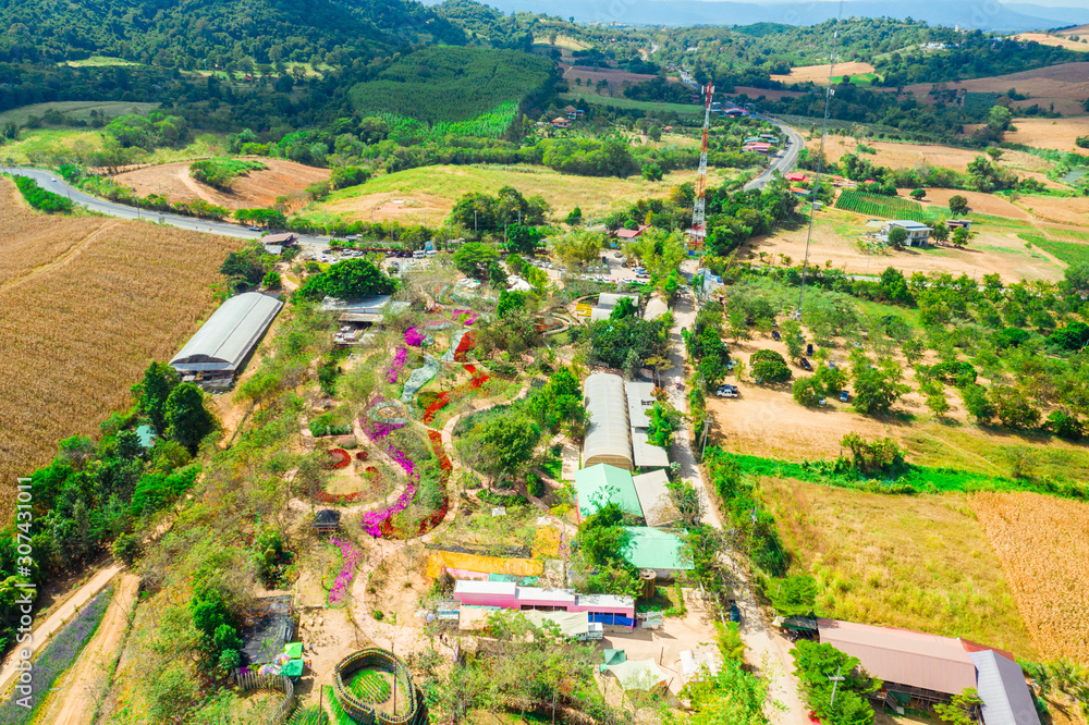 Beautiful aerial view of flora park located in Nakhonratchasima province of Thailand.