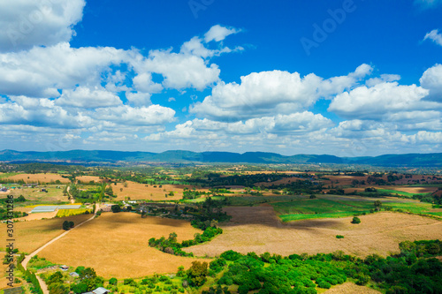 Fototapeta Naklejka Na Ścianę i Meble -  Aerial view landscape in Nakhon Ratchasima province, Thailand. Scenery consist of mountain and blue sky with clouds.