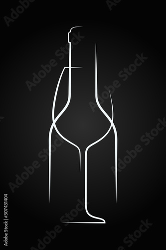 Wine glass logo. Wine bottle on black background