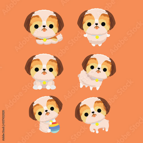 Set of cartoon character shih tzu dog..
