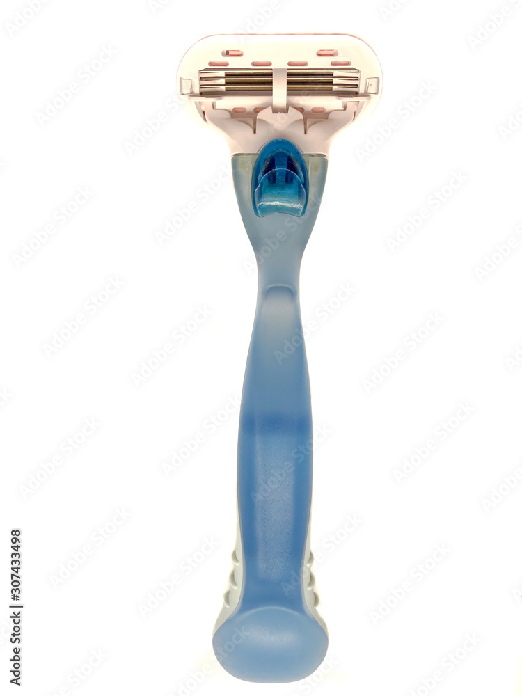 Razor isolated on a white background. Blue razor. Women's hygiene. Razor isolated on a white background. Blue razor. Women's hygiene.