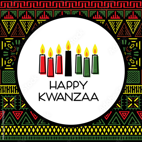 Happy Kwanzaa. Greeting card with traditional colored candles. Vector illustration photo