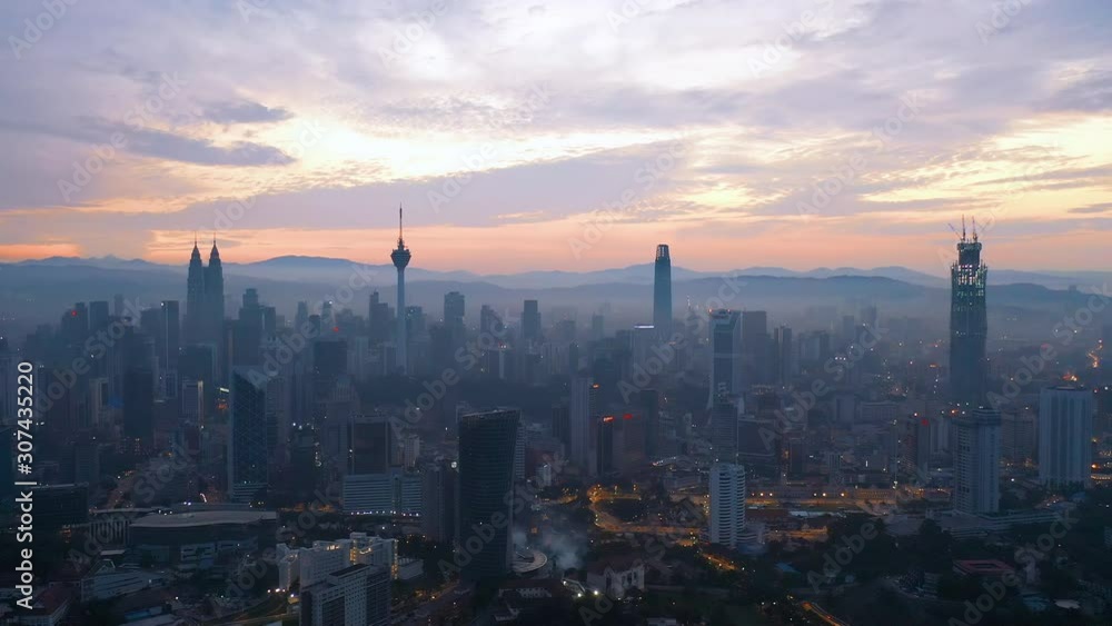 Kuala Lumpur city view from drone during sunrise.