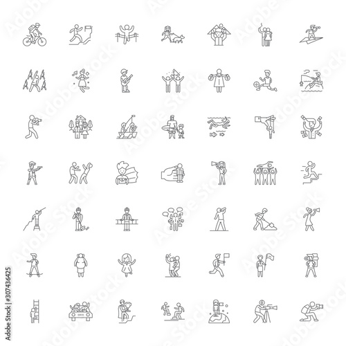Active family line icons, signs, symbols vector, linear illustration set