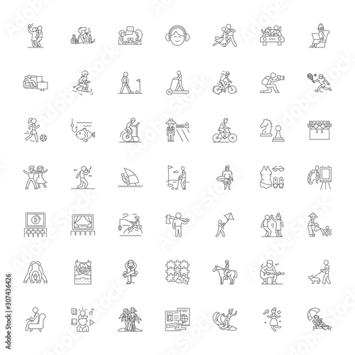 Leisure activities line icons, signs, symbols vector, linear illustration set