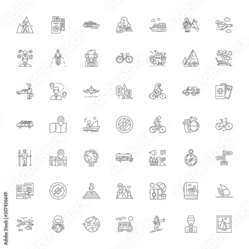 World travel line icons, signs, symbols vector, linear illustration set