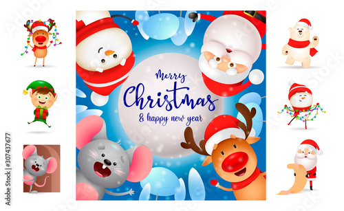 Merry Christmas and happy New Year festive poster. Text with decorations can be used for invitation and greeting card. New Year concept