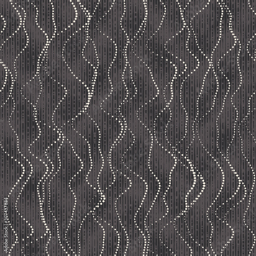 Wavy distressed monochrome techno mess grungy line pattern. Seamless repeat vector pattern swatch.