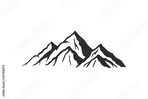 Mountain silhouette - vector icon. Rocky peaks. Mountains ranges. Black and white mountain icon photo