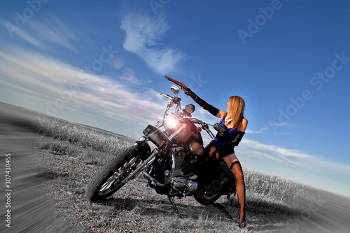 Fototapeta Naklejka Na Ścianę i Meble -  Sexy woman on motorcycle