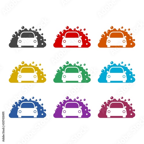 Car wash color icon set isolated on white background