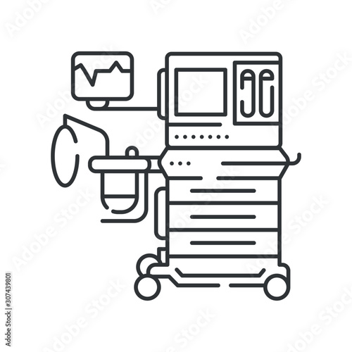 Anesthesia machine line black icon. Equipment for medical surgery concept. Sign for web page, mobile app. Vector isolated element. Editable stroke.