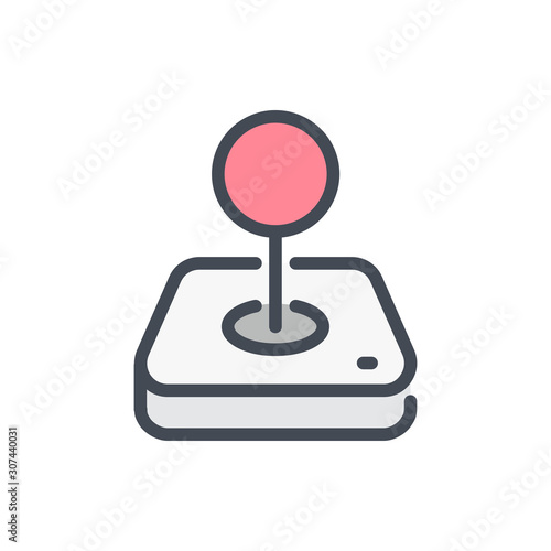 Arcade controller color line icon. Old school vintage joystick vector outline colorful sign.