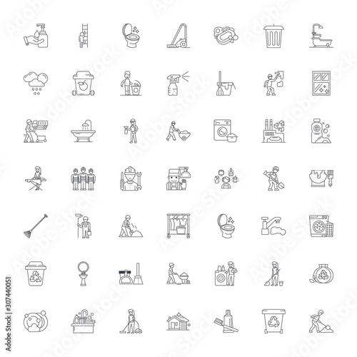 Cleaning line icons, signs, symbols vector, linear illustration set