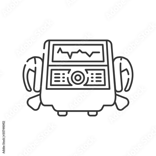 Defibrillator line black icon. Electropulse therapy of heart rhythm disorders concept. Sign for web page, mobile app. Vector isolated element. Editable stroke.