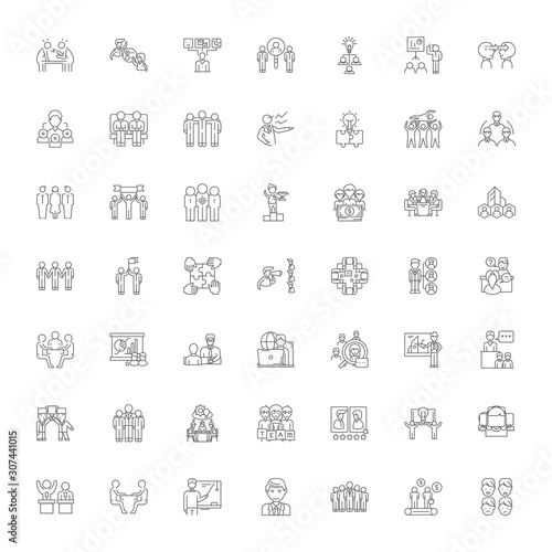 Online conference line icons, signs, symbols vector, linear illustration set