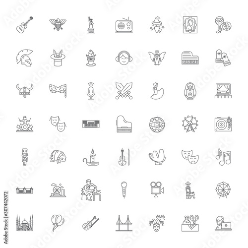 Culture line icons, signs, symbols vector, linear illustration set