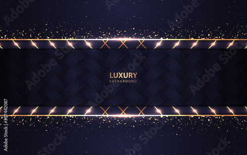 Abstract dark blue overlapping background a combination with light golden decoration. Luxury and modern paper cover background for use frame, cover, banner, corporate, card
