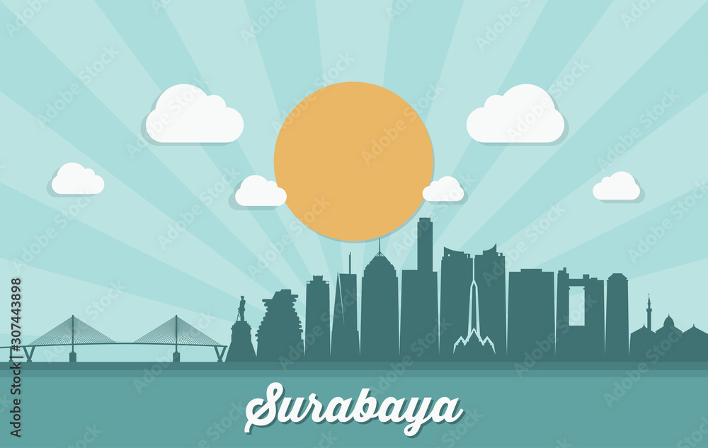 Surabaya skyline - Java, Indonesia - vector illustration Surabaya skyline - Java, Indonesia - vector illustration