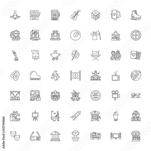 Entertainment industry line icons, signs, symbols vector, linear illustration set