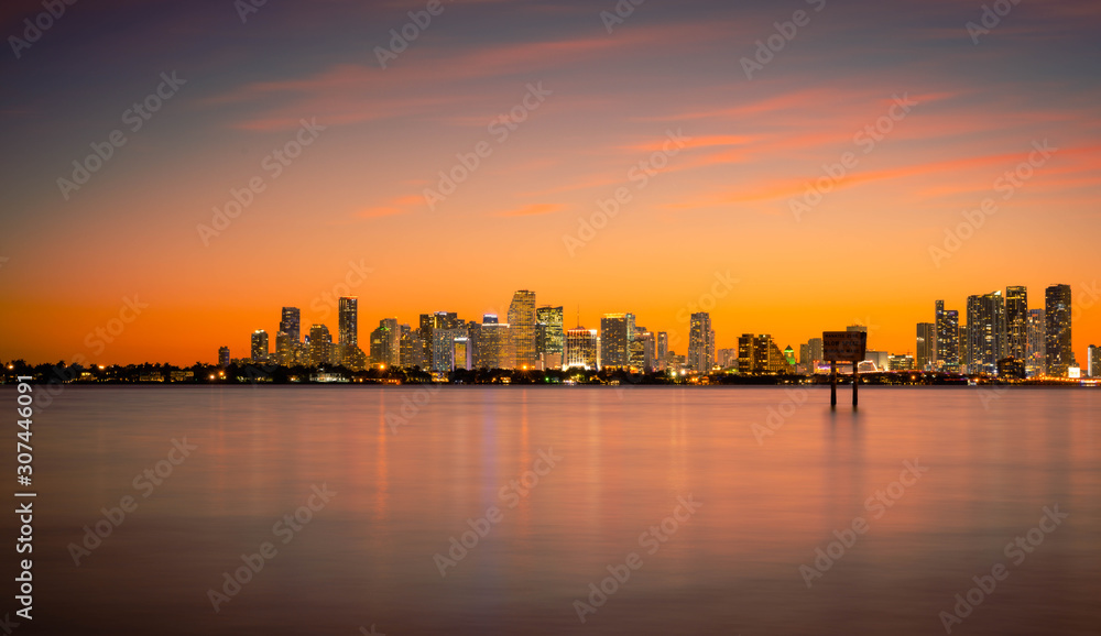 sunset city miami skyline cityscape sky downtown aquatic sunrise dusk
