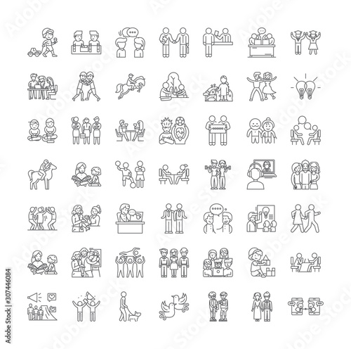 Friendship and friends line icons, signs, symbols vector, linear illustration set