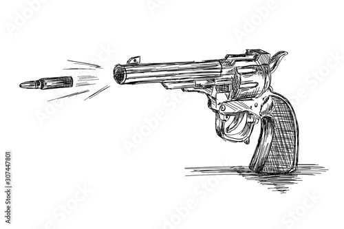 Vintage / Old Revolver Gun with Bullet Vector Illustration