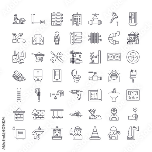 Home renovation line icons, signs, symbols vector, linear illustration set
