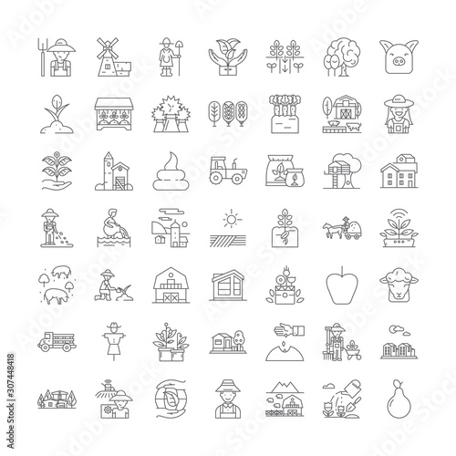 Horticulture and agriculture line icons, signs, symbols vector, linear illustration set