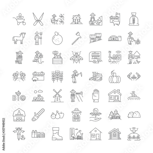 Horticulture and farming line icons, signs, symbols vector, linear illustration set