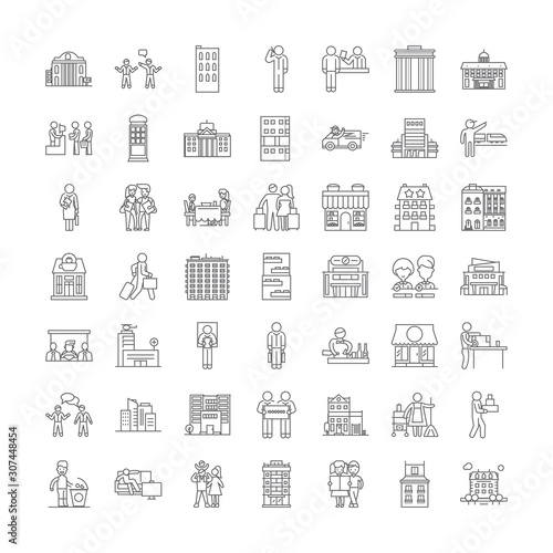 Hotel line icons, signs, symbols vector, linear illustration set