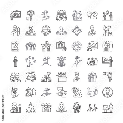 Human resources management line icons, signs, symbols vector, linear illustration set