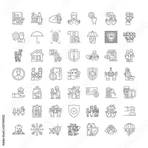 Insuarance policy line icons, signs, symbols vector, linear illustration set