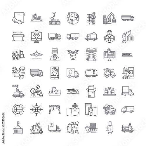 Logistics technology line icons, signs, symbols vector, linear illustration set