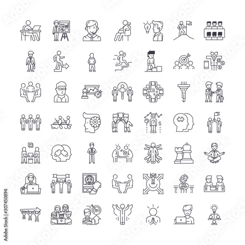 Management proccess line icons, signs, symbols vector, linear illustration set