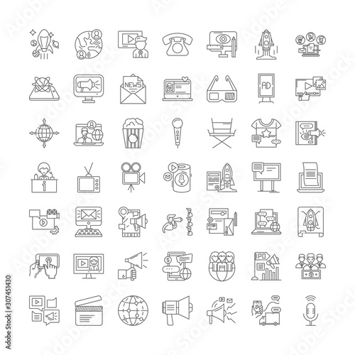 Mass media line icons, signs, symbols vector, linear illustration set