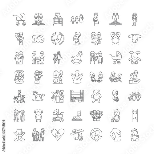 Motherhood line icons, signs, symbols vector, linear illustration set