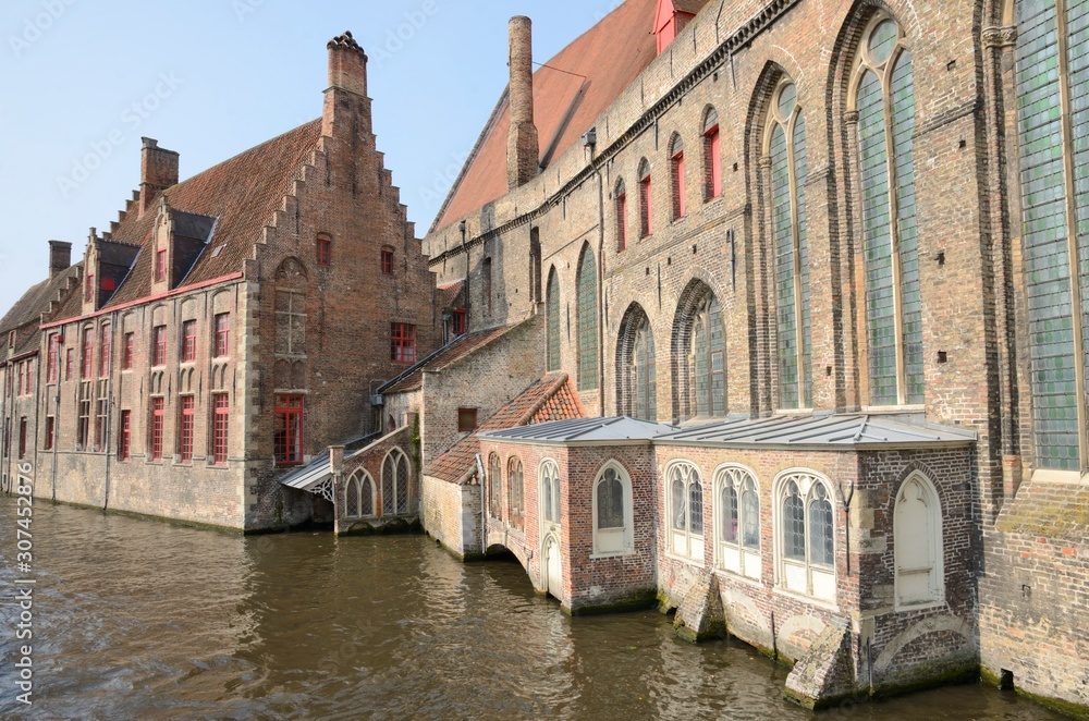 Buildings next to Brugge canal, Belgium