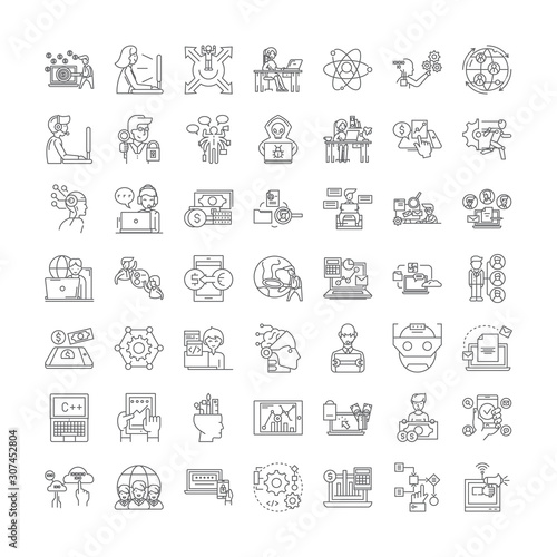 Networking proccess line icons, signs, symbols vector, linear illustration set