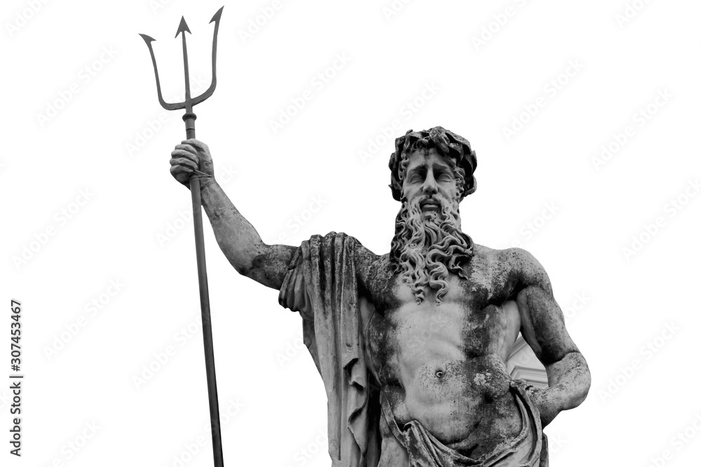 Fototapeta premium The mighty god of the sea and oceans Neptune (Poseidon) The ancient statue isolated on white background.