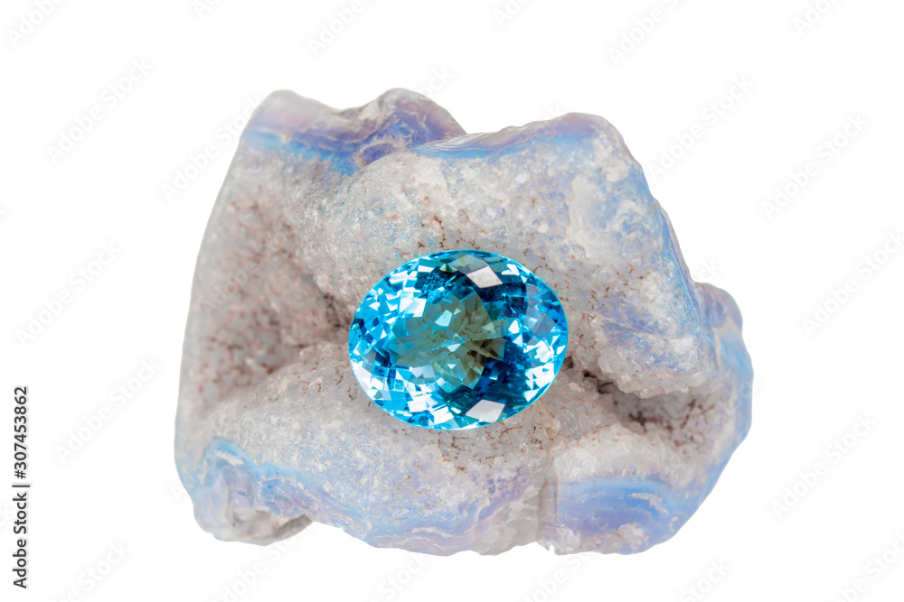 Macro of natural mineral rock on white background close up Macro of natural mineral rock on white background close up