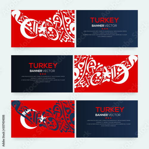 Banner Flag of Turkey ,Contain Random Arabic calligraphy Letters Without specific meaning in English ,Vector illustration