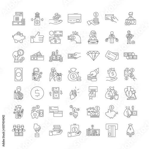 Payment proccess line icons, signs, symbols vector, linear illustration set