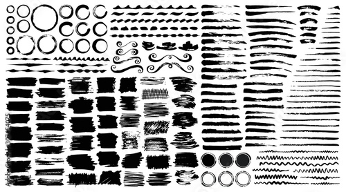 Brush strokes, dividers and ornaments painted with ink