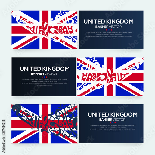 Banner Flag of United Kingdom  Contain Random Arabic calligraphy Letters Without specific meaning in English  Vector illustration