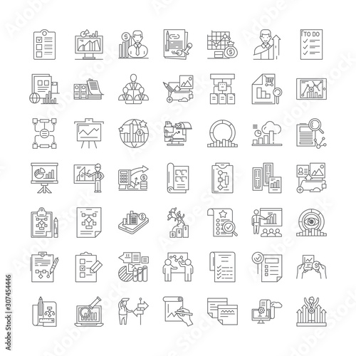 Planning proccess line icons, signs, symbols vector, linear illustration set