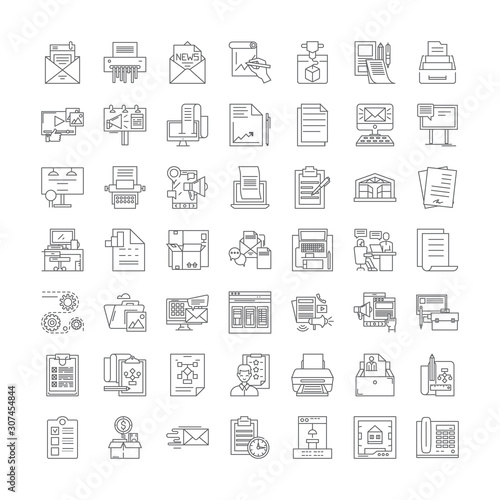 Printing proccess line icons, signs, symbols vector, linear illustration set