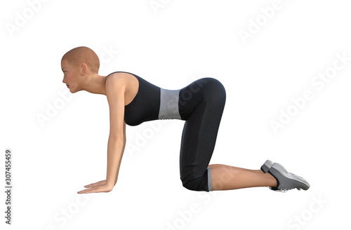 Woman in Yoga Pose on isolated White, 3D Rendering